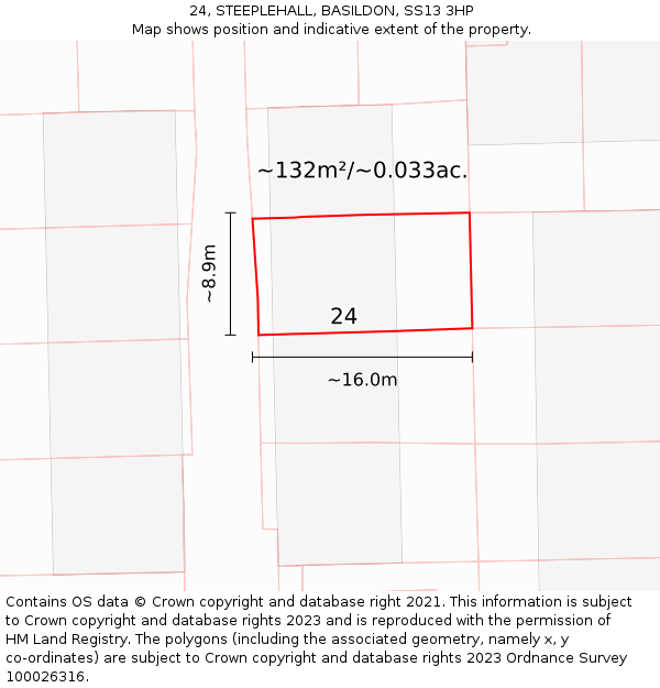 24, STEEPLEHALL, BASILDON, SS13 3HP: Plot and title map