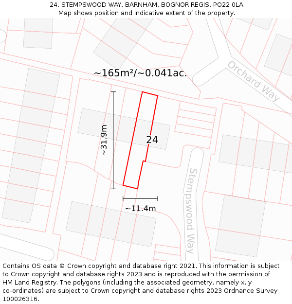 24, STEMPSWOOD WAY, BARNHAM, BOGNOR REGIS, PO22 0LA: Plot and title map