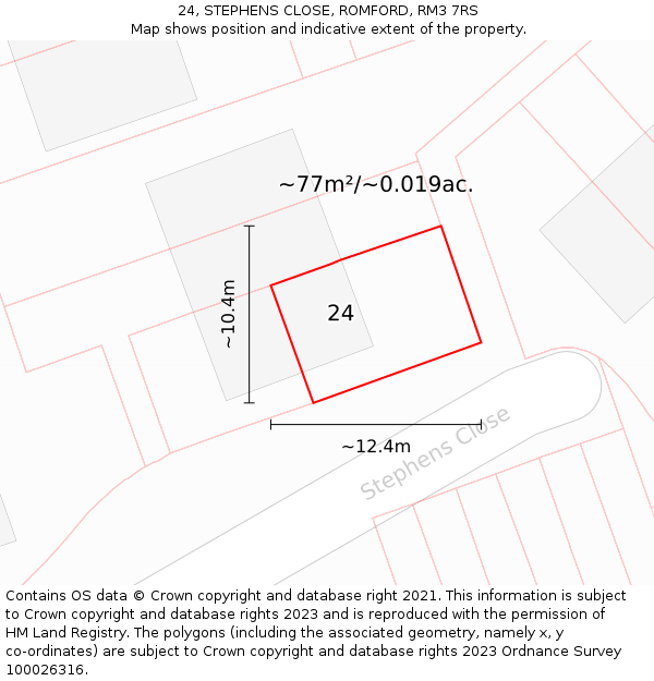 24, STEPHENS CLOSE, ROMFORD, RM3 7RS: Plot and title map