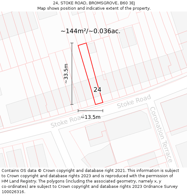 24, STOKE ROAD, BROMSGROVE, B60 3EJ: Plot and title map