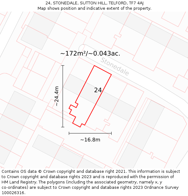 24, STONEDALE, SUTTON HILL, TELFORD, TF7 4AJ: Plot and title map