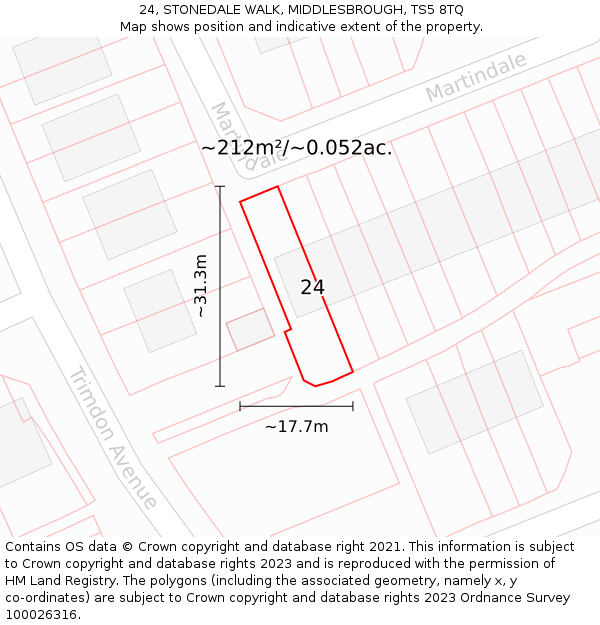 24, STONEDALE WALK, MIDDLESBROUGH, TS5 8TQ: Plot and title map