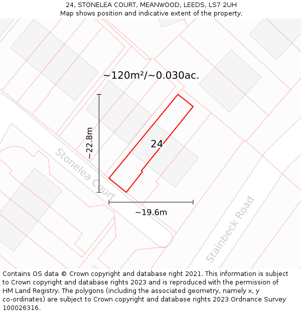 24, STONELEA COURT, MEANWOOD, LEEDS, LS7 2UH: Plot and title map
