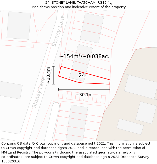 24, STONEY LANE, THATCHAM, RG19 4LJ: Plot and title map
