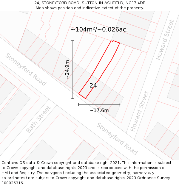 24, STONEYFORD ROAD, SUTTON-IN-ASHFIELD, NG17 4DB: Plot and title map