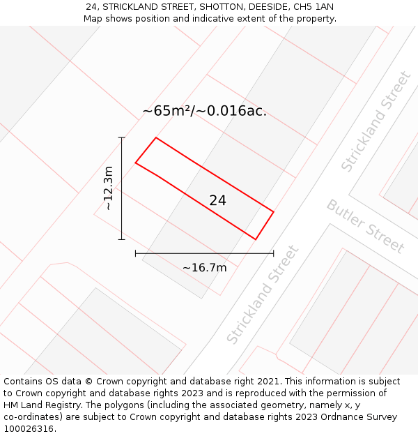24, STRICKLAND STREET, SHOTTON, DEESIDE, CH5 1AN: Plot and title map