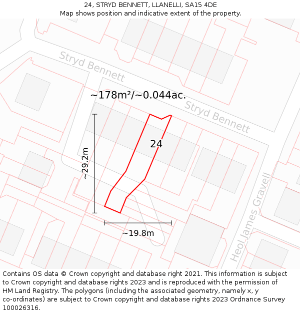 24, STRYD BENNETT, LLANELLI, SA15 4DE: Plot and title map