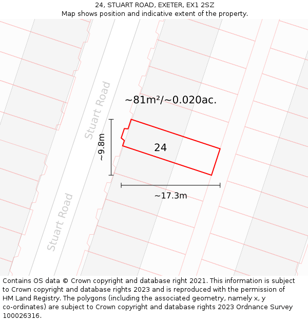 24, STUART ROAD, EXETER, EX1 2SZ: Plot and title map