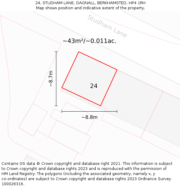 24, STUDHAM LANE, DAGNALL, BERKHAMSTED, HP4 1RH: Plot and title map