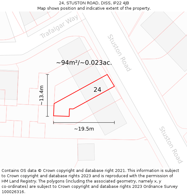 24, STUSTON ROAD, DISS, IP22 4JB: Plot and title map