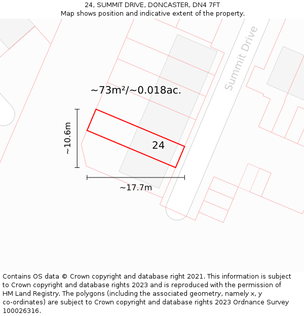 24, SUMMIT DRIVE, DONCASTER, DN4 7FT: Plot and title map