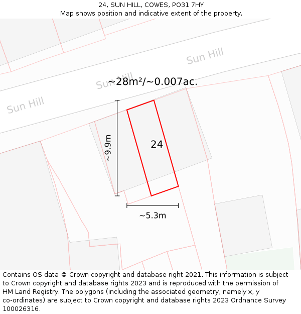 24, SUN HILL, COWES, PO31 7HY: Plot and title map
