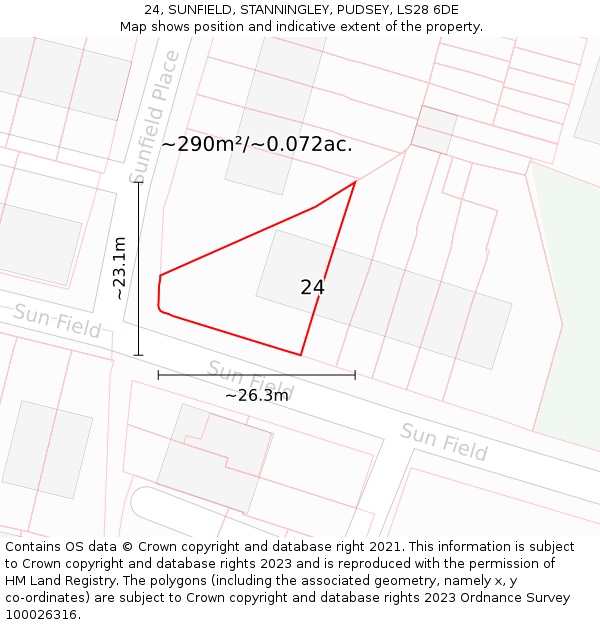 24, SUNFIELD, STANNINGLEY, PUDSEY, LS28 6DE: Plot and title map
