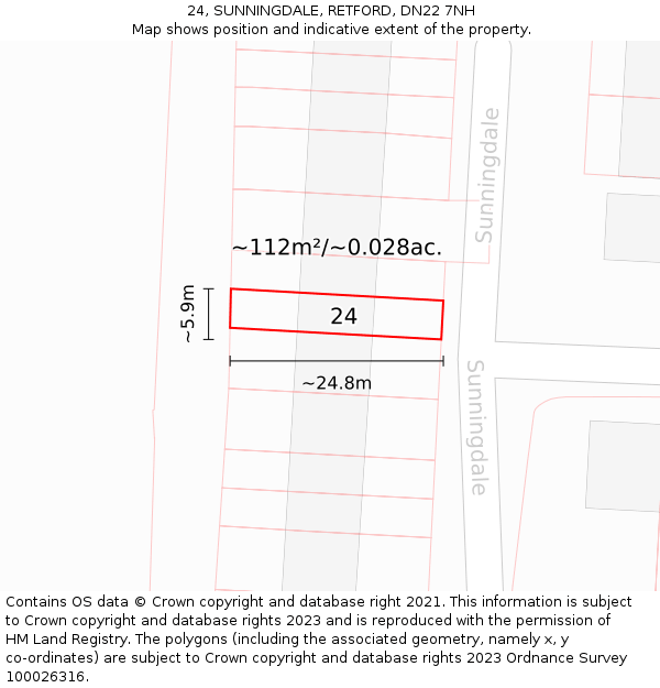 24, SUNNINGDALE, RETFORD, DN22 7NH: Plot and title map