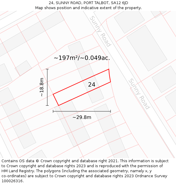 24, SUNNY ROAD, PORT TALBOT, SA12 6JD: Plot and title map