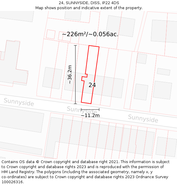 24, SUNNYSIDE, DISS, IP22 4DS: Plot and title map