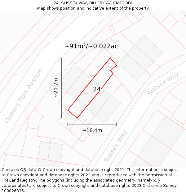 24, SUSSEX WAY, BILLERICAY, CM12 0FA: Plot and title map