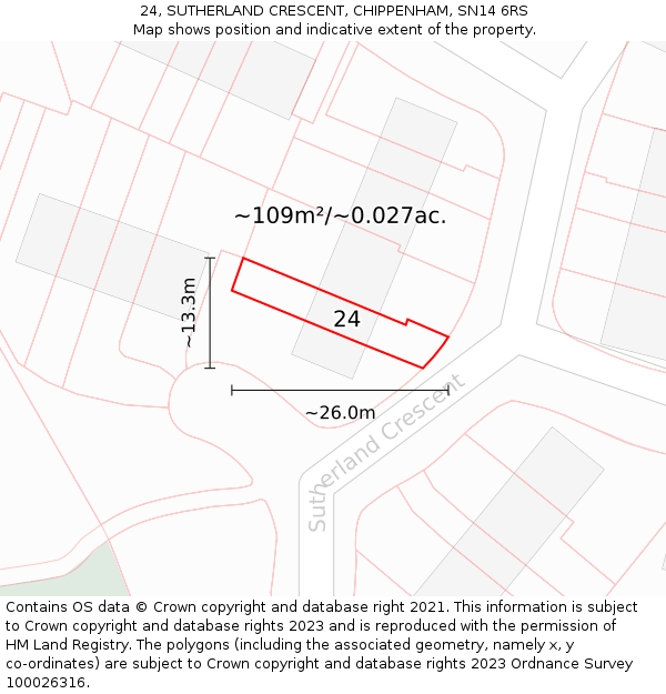 24, SUTHERLAND CRESCENT, CHIPPENHAM, SN14 6RS: Plot and title map