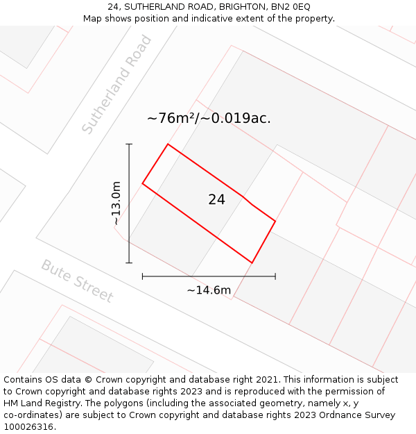 24, SUTHERLAND ROAD, BRIGHTON, BN2 0EQ: Plot and title map