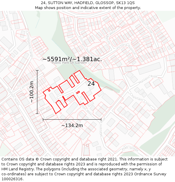 24, SUTTON WAY, HADFIELD, GLOSSOP, SK13 1QS: Plot and title map