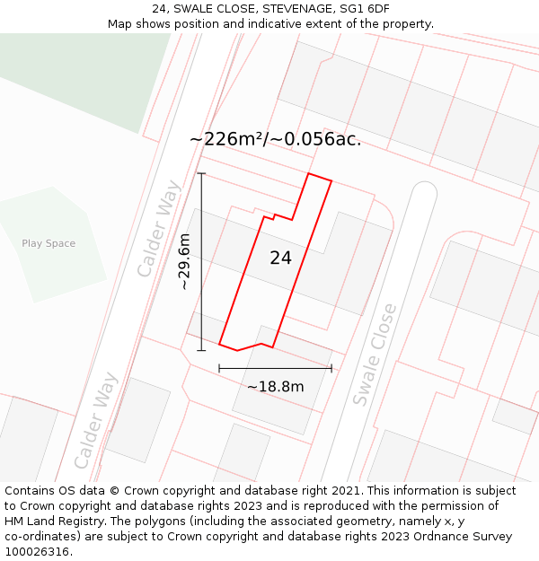 24, SWALE CLOSE, STEVENAGE, SG1 6DF: Plot and title map