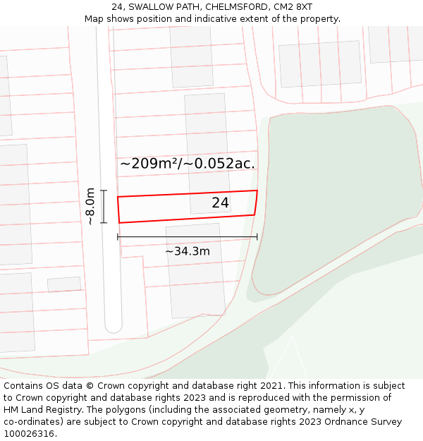 24, SWALLOW PATH, CHELMSFORD, CM2 8XT: Plot and title map