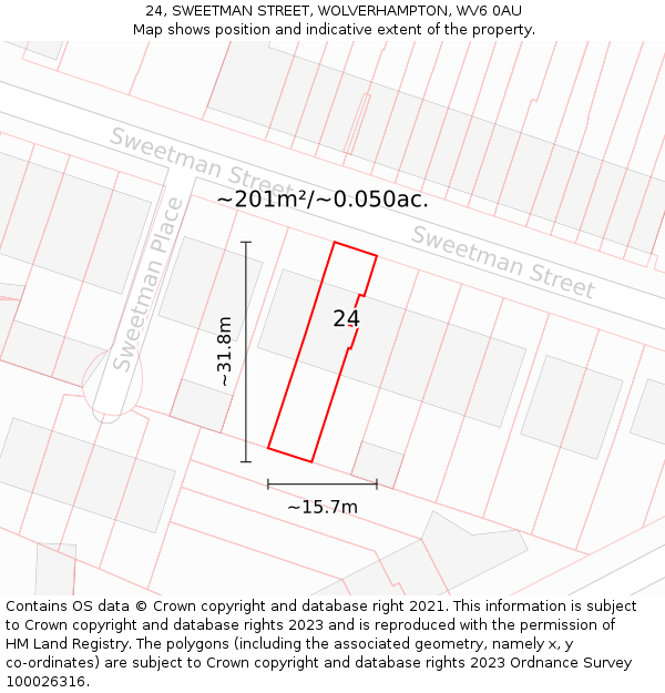 24, SWEETMAN STREET, WOLVERHAMPTON, WV6 0AU: Plot and title map