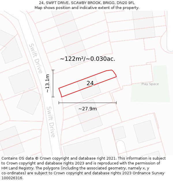 24, SWIFT DRIVE, SCAWBY BROOK, BRIGG, DN20 9FL: Plot and title map
