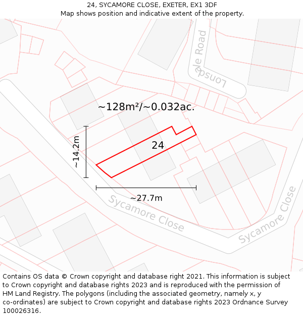 24, SYCAMORE CLOSE, EXETER, EX1 3DF: Plot and title map