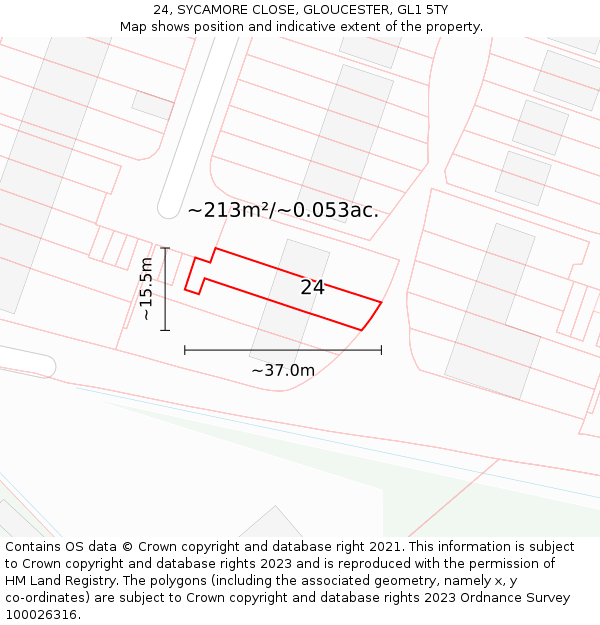 24, SYCAMORE CLOSE, GLOUCESTER, GL1 5TY: Plot and title map
