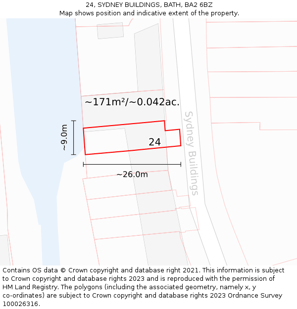 24, SYDNEY BUILDINGS, BATH, BA2 6BZ: Plot and title map