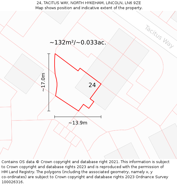 24, TACITUS WAY, NORTH HYKEHAM, LINCOLN, LN6 9ZE: Plot and title map