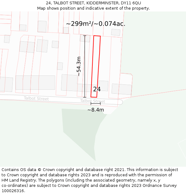 24, TALBOT STREET, KIDDERMINSTER, DY11 6QU: Plot and title map