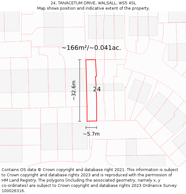 24, TANACETUM DRIVE, WALSALL, WS5 4SL: Plot and title map