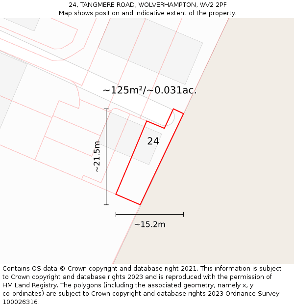 24, TANGMERE ROAD, WOLVERHAMPTON, WV2 2PF: Plot and title map
