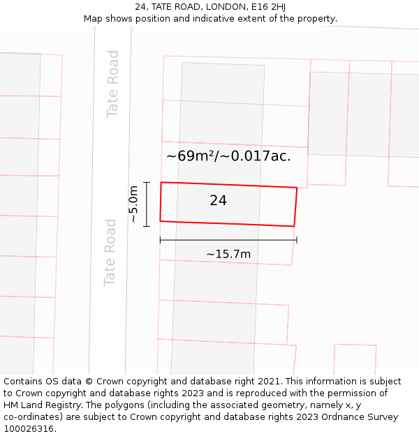 24, TATE ROAD, LONDON, E16 2HJ: Plot and title map