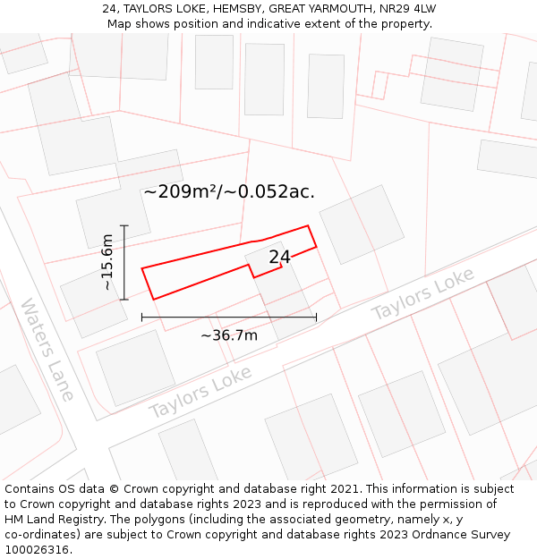 24, TAYLORS LOKE, HEMSBY, GREAT YARMOUTH, NR29 4LW: Plot and title map