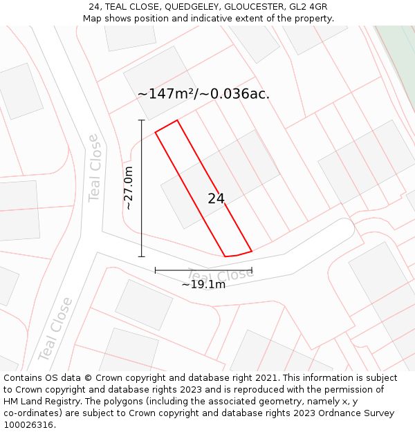 24, TEAL CLOSE, QUEDGELEY, GLOUCESTER, GL2 4GR: Plot and title map