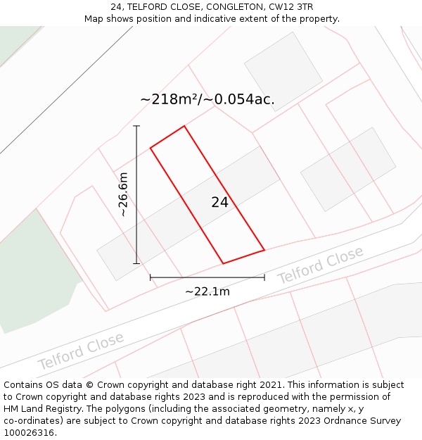 24, TELFORD CLOSE, CONGLETON, CW12 3TR: Plot and title map