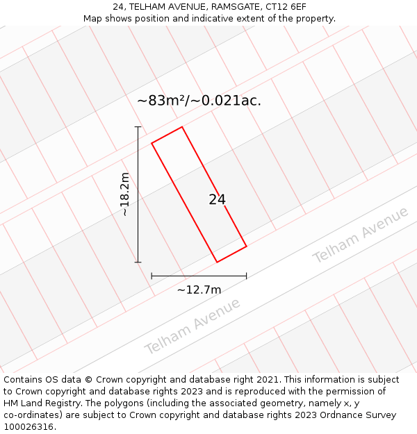 24, TELHAM AVENUE, RAMSGATE, CT12 6EF: Plot and title map