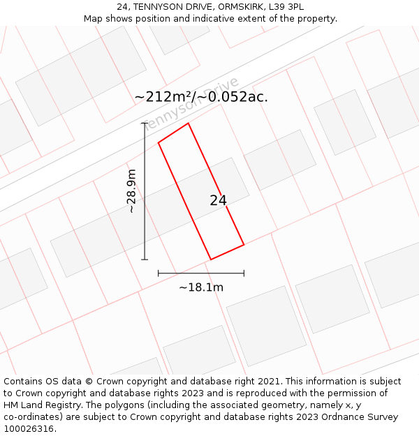 24, TENNYSON DRIVE, ORMSKIRK, L39 3PL: Plot and title map