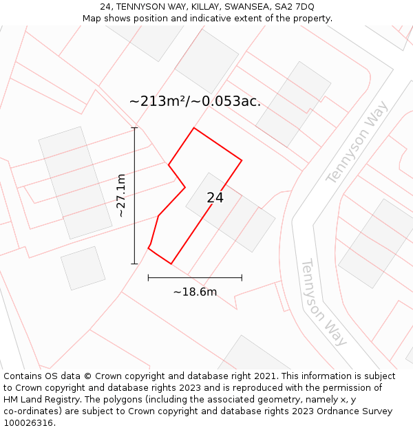 24, TENNYSON WAY, KILLAY, SWANSEA, SA2 7DQ: Plot and title map