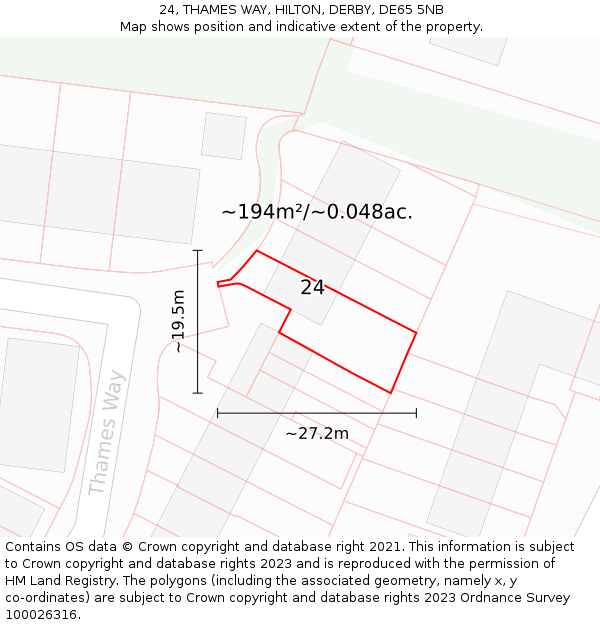 24, THAMES WAY, HILTON, DERBY, DE65 5NB: Plot and title map