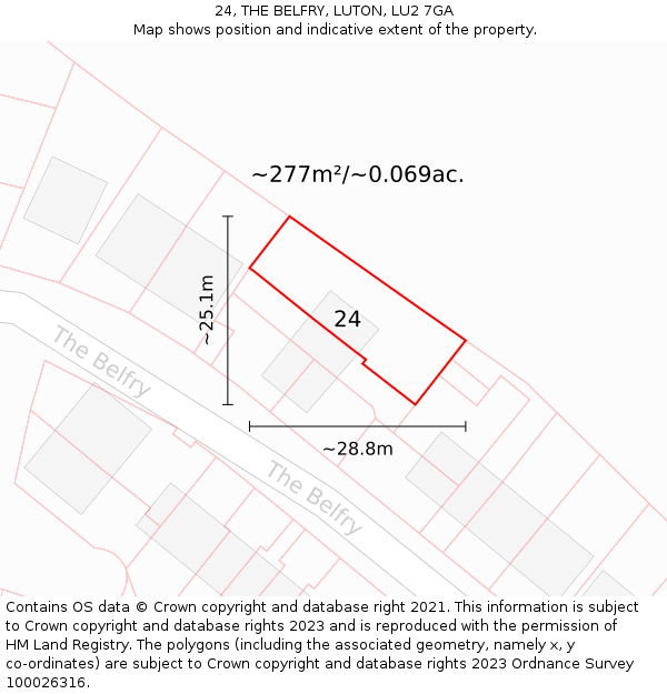 24, THE BELFRY, LUTON, LU2 7GA: Plot and title map