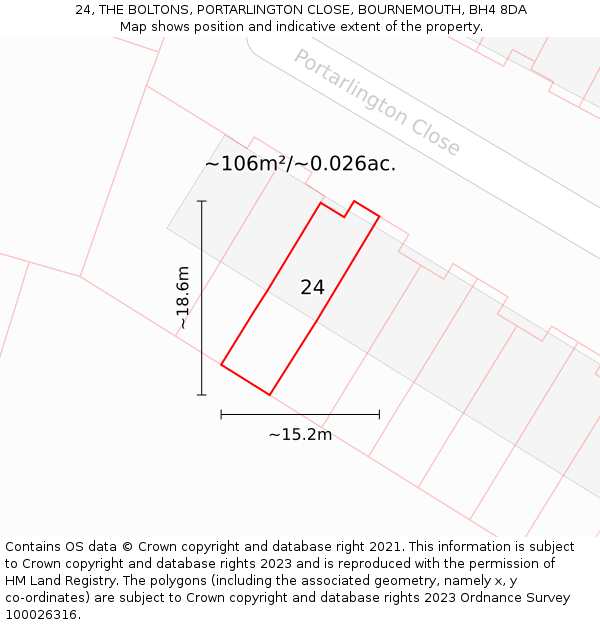 24, THE BOLTONS, PORTARLINGTON CLOSE, BOURNEMOUTH, BH4 8DA: Plot and title map