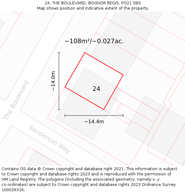 24, THE BOULEVARD, BOGNOR REGIS, PO21 5BS: Plot and title map