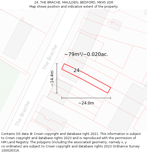 24, THE BRACHE, MAULDEN, BEDFORD, MK45 2DR: Plot and title map