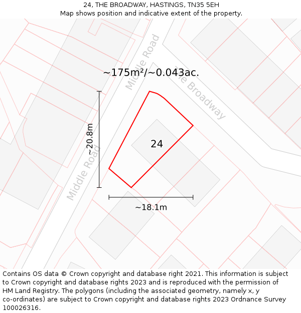 24, THE BROADWAY, HASTINGS, TN35 5EH: Plot and title map