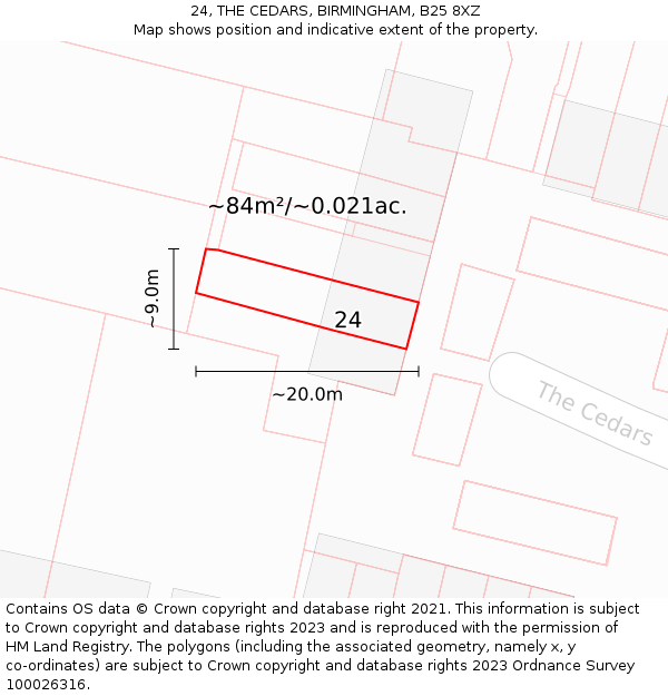 24, THE CEDARS, BIRMINGHAM, B25 8XZ: Plot and title map