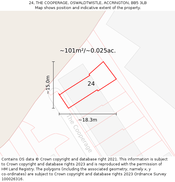 24, THE COOPERAGE, OSWALDTWISTLE, ACCRINGTON, BB5 3LB: Plot and title map